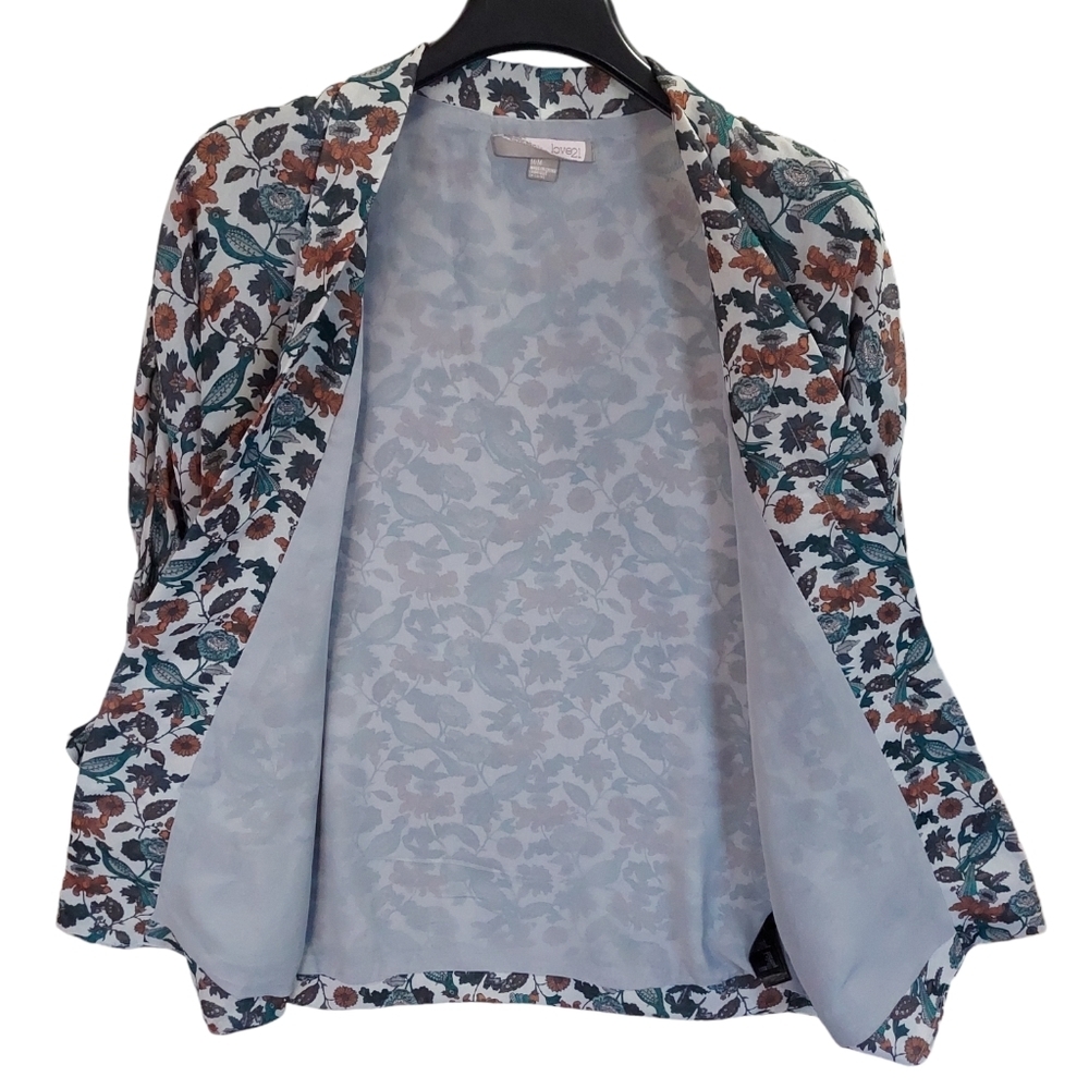 Womens Kimono Jacket Cardigan Medium Green Floral Blazer Light Chiffon Polyester - Picture 4 of 16